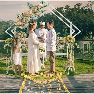 8ft Geometric Shaped Gold Metal Hexagon Backdrop Stand Wedding Arch - 57"x20"x82"