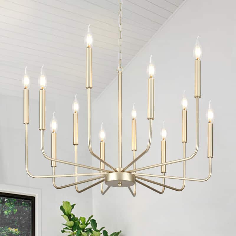 31.29" Wide Farmhouse Chandelier, 12-Light Classic Candle Chandelier for Dining Room Living Room Bedroom Kitchen - Gold
