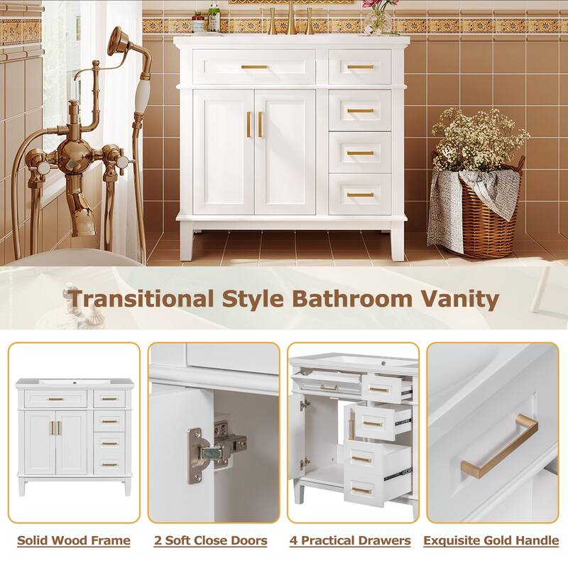 36 inch MDF Freestanding Bathroom Vanity Set with Integrated Ceramic Sink - 36" x 18" x 35"