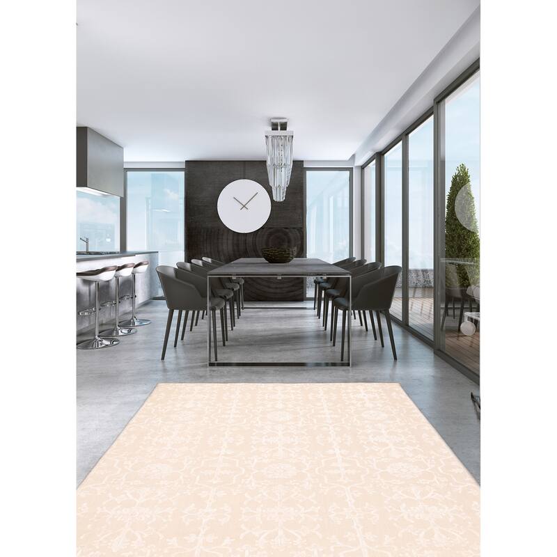 ECARPETGALLERY Hand Loomed Elysian Beige, Ivory Viscose, Wool Rug - 6'8 x 8'1