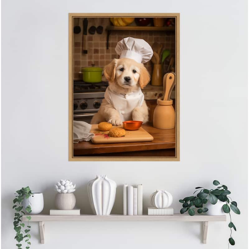 Golden Retriever Puppy Chef by Andreas Magnusson Framed Canvas Wall Art