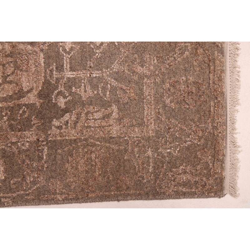 ECARPETGALLERY Hand-knotted Heritage Brown, Taupe Silk, Wool Rug - 2'6 x 13'10