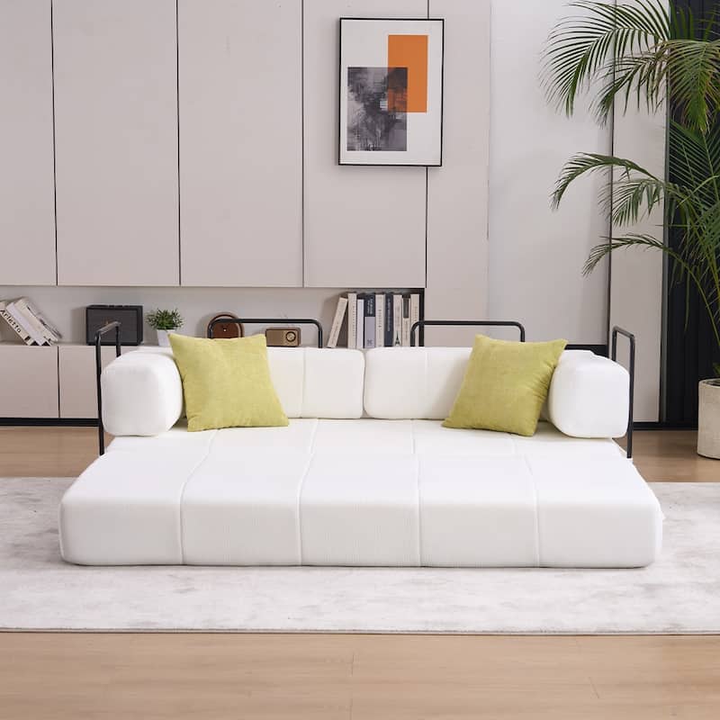 78.5" Folding Sofa Bed with 2 Pillows, Convertible Foam Futon Couch, Corduroy Fold-Out Couch for Living Room, Office