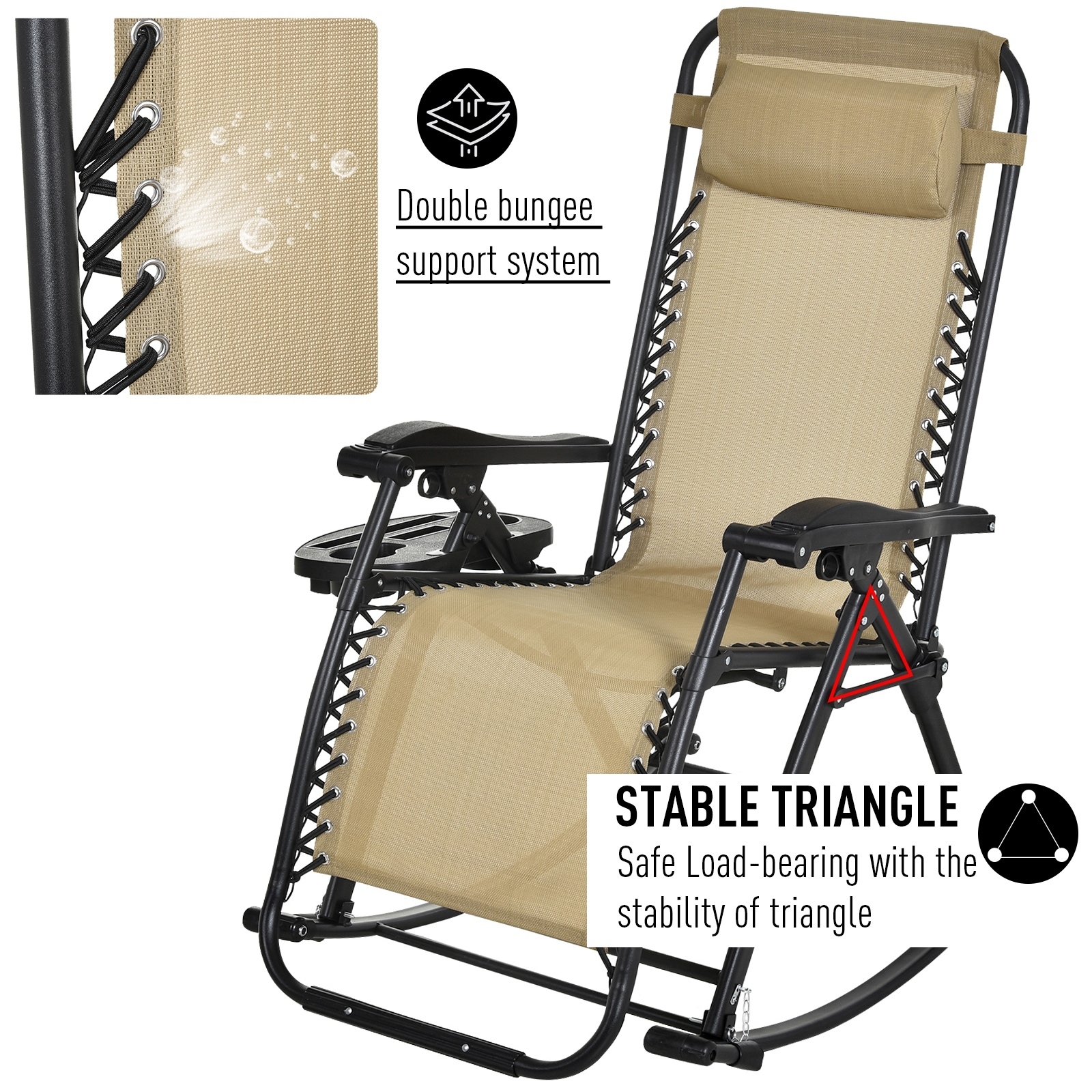 Outsunny folding zero gravity rocking lounge chair with cup holder tray store