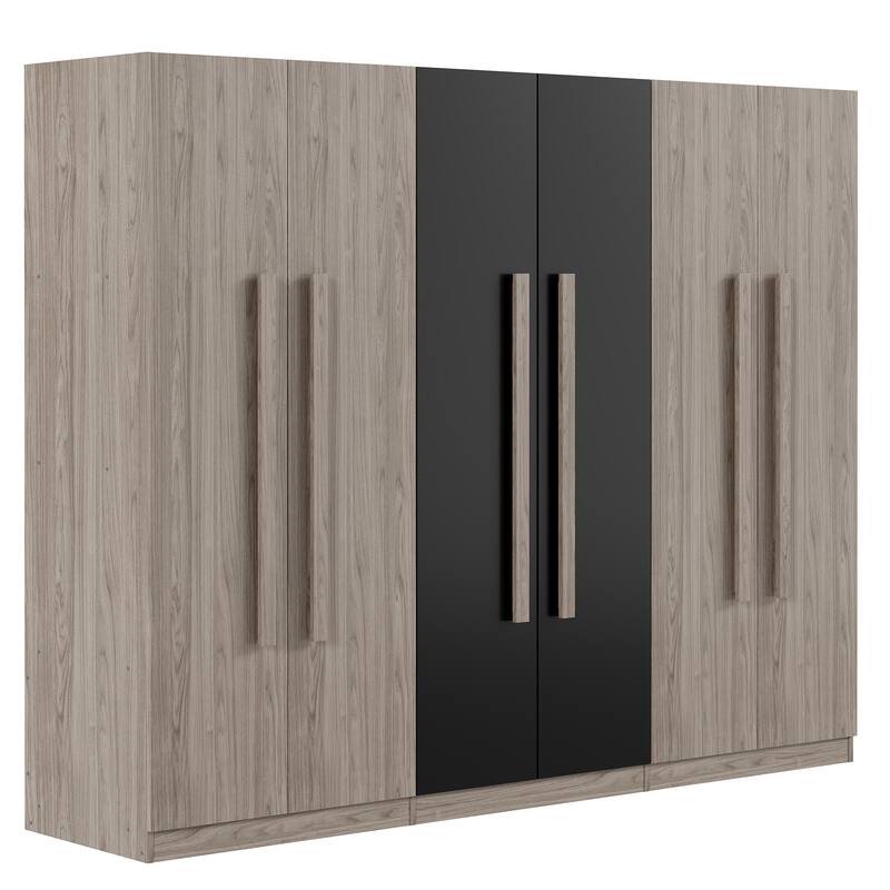Large 6-Door Wardrobe Armoire, Wooden Two-Tone Armoire with 2 Drawers, Clothes Rail Freestanding Bedroom Armoire Closet