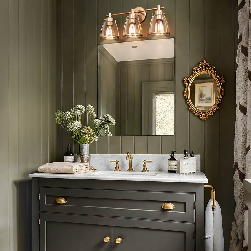 Modern Glam Gold 3-Light Bathroom Vanity Light Bowl Glass Wall Sconces - L 22" x W 7" x H 10"