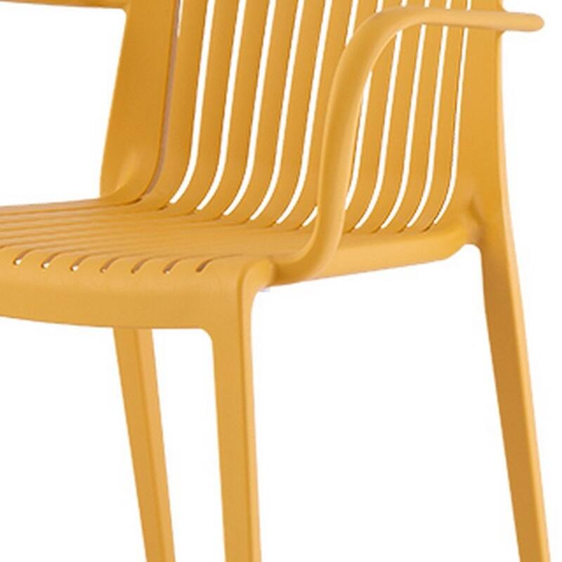 HomeRoots Set of Two Yellow Heavy Duty Plastic Outdoor Stacking Arm Chairs