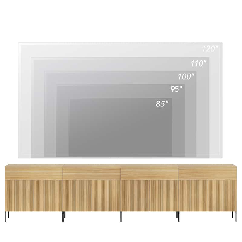 31.5" Modern Reeded TV Stand With Doors, Entertainment Center With Shelf, Wooden TV Console
