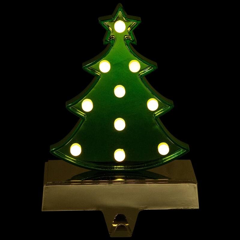 LED Lighted Shiny Christmas Tree Stocking Holder - 7" - Silver and Green