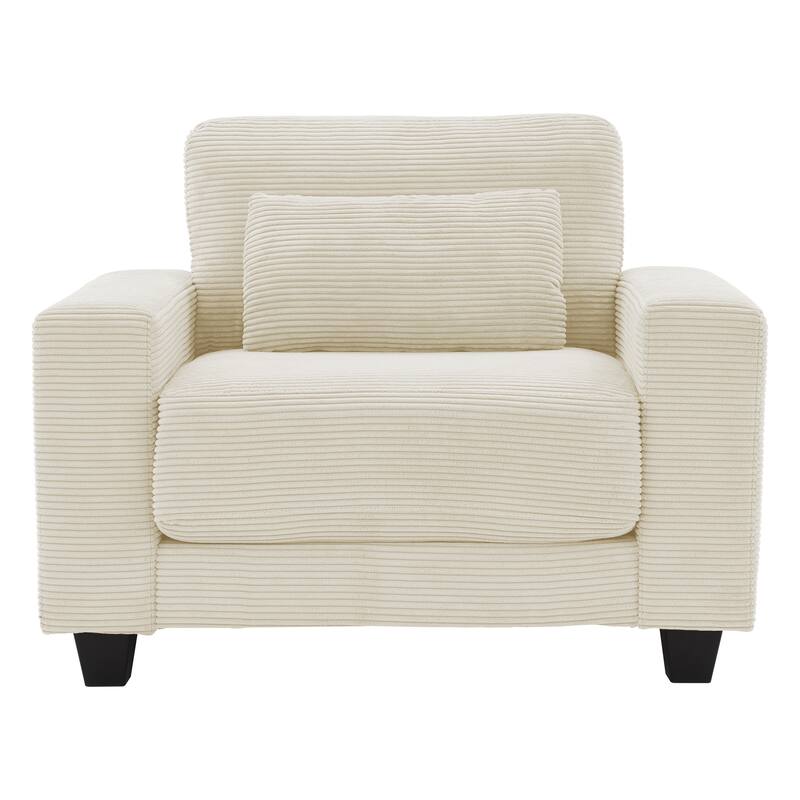 Corduroy Widened Single Sofa Chair, A Extra Lumbar Pillow - 1 Piece - Off White
