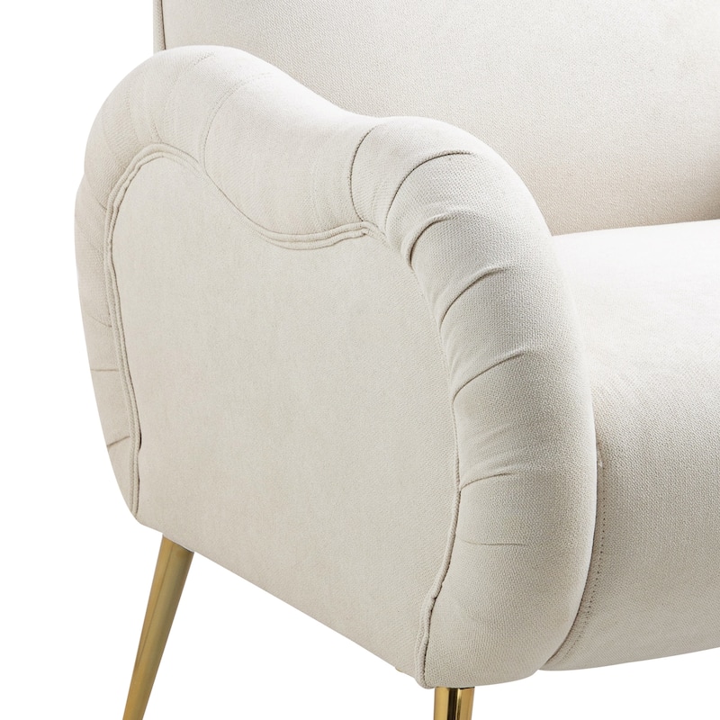 Snowflake Fabric Accent Chair with Gold Metal Legs, High-Density Foam and Spring Cushion, and 300 lbs Weight Capacity