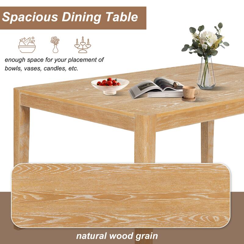 7-Piece Retro Farmhouse Dining Table Set, 59.8" Wood Rectangular Table with 6 Upholstered Chairs for Dining Room