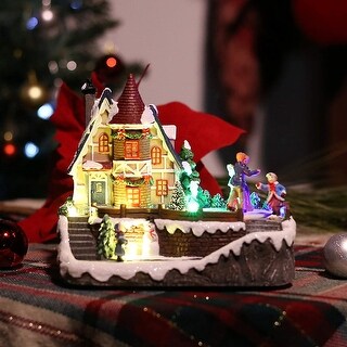 Christmas Village with Dancing Ice Skaters and Multi-Color LED Lights ...