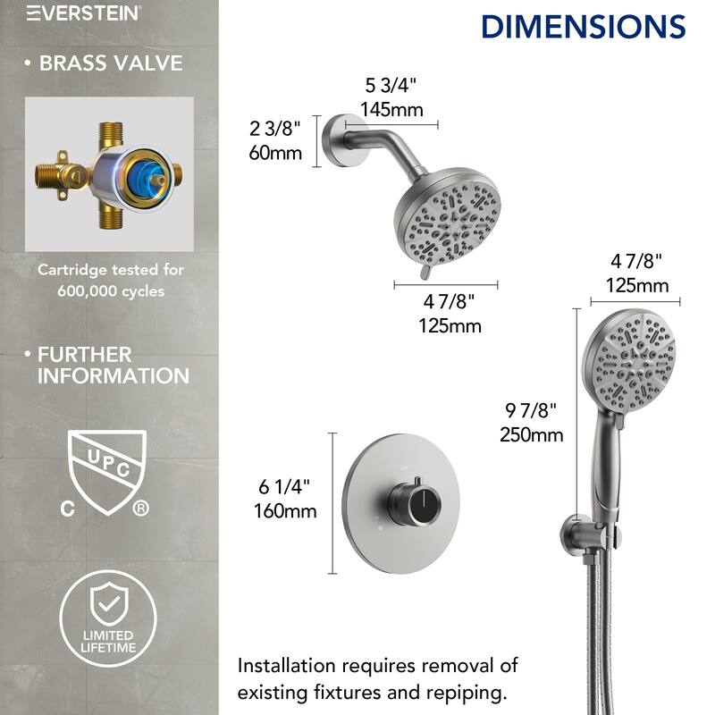 2-in-1 Shower Head and Handheld Combo with Solid Brass Valve