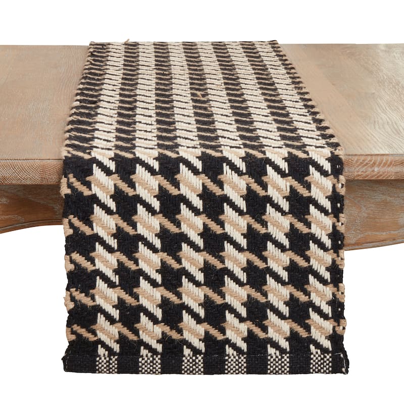 Traditional Houndstooth Table Runner - 14"x72" - Black/Natural - 14"x72"