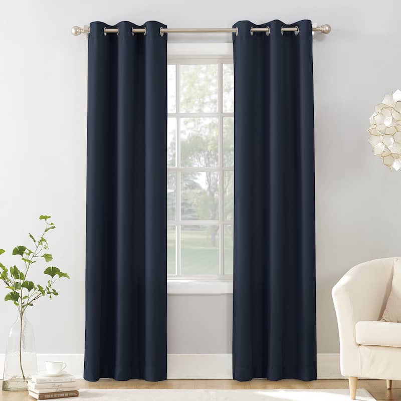 No. 918 Sora Casual Textured Grommet Curtain Panel, Single Panel - 40 x 95 - Navy