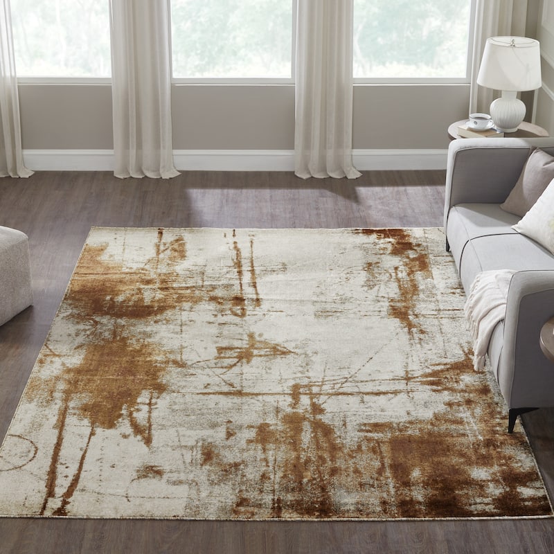 Ethereal Mist Abstract Area Rug - 5' 1" x 7' 6" - Golden Drift - Rectangle