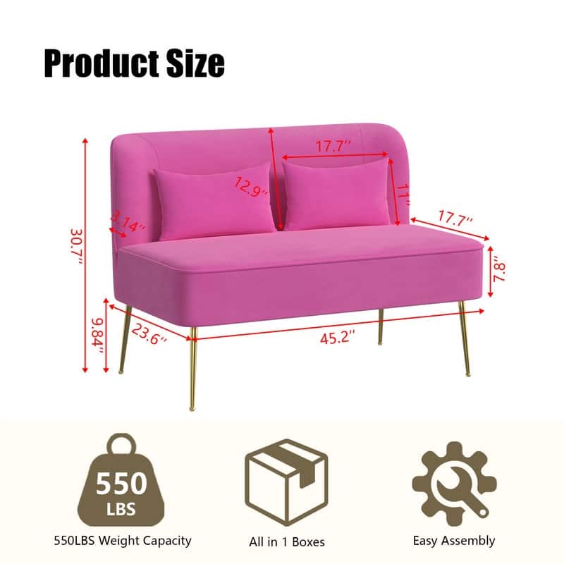Velvet Upholstered Metal Legs Loveseat