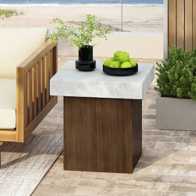 19.25" Magnesium Oxide Side Table, Weather‑Resistant for Indoor/Outdoor