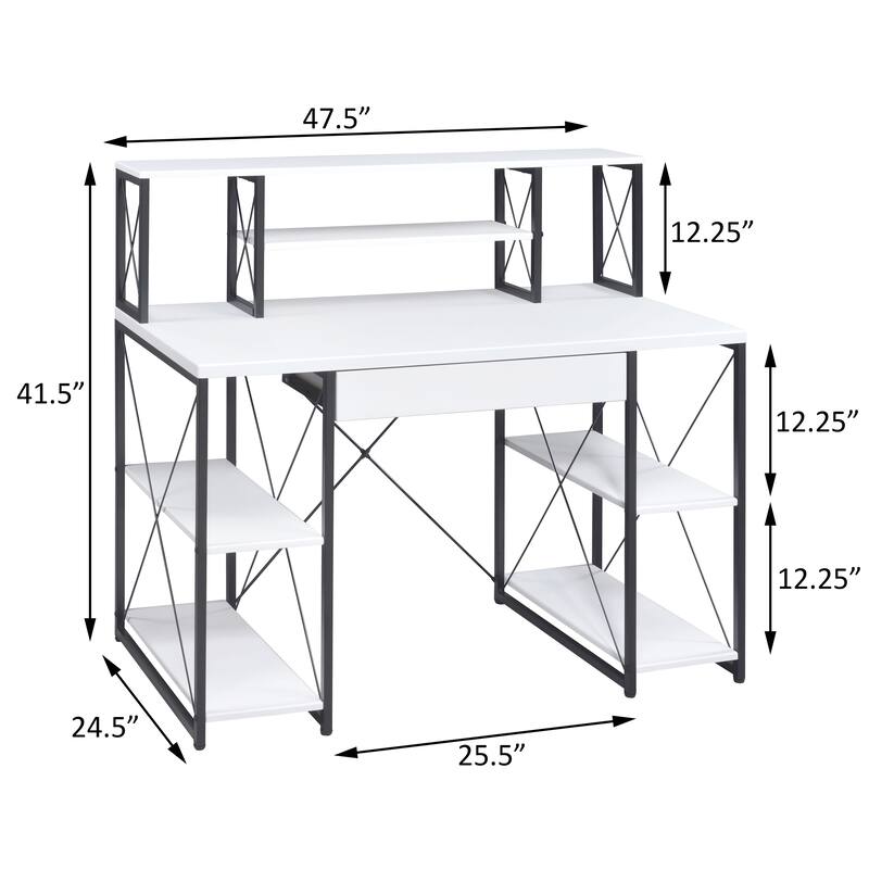 Stylish Office Desk with Hutch, 8 Open Compartments, and Drawer for Organization, Modern Writing Desk with Metal Sled Base