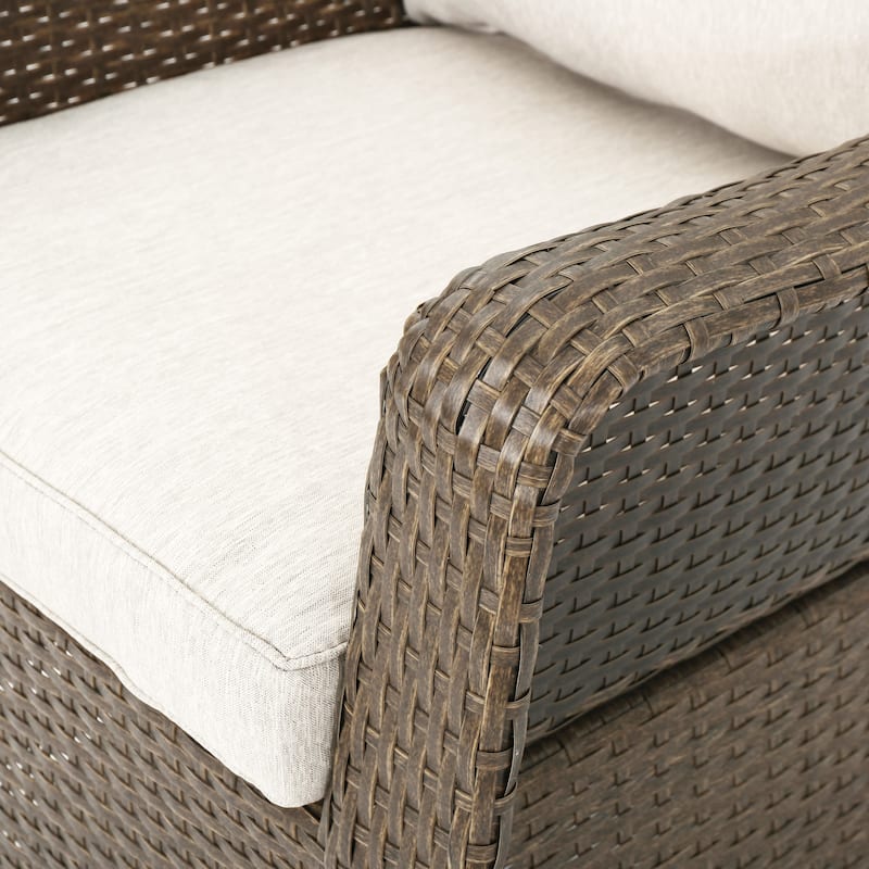 Outdoor Patio Rattan Swivel Rock Club Chairs Set of 2 with Water-Repellent Cushions
