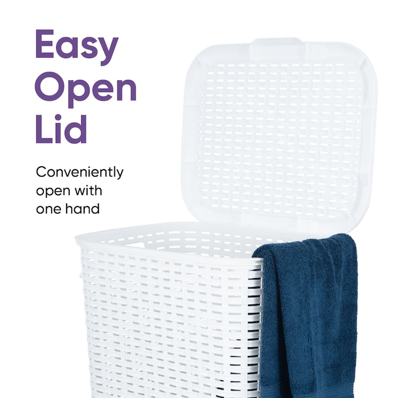 Superio Plastic Wicker Laundry Hamper with Lid Large Capacity - Capacity: 60l