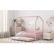 preview thumbnail 5 of 5, Metal Twin Size House-shaped Platform Bed with Full-length Fence and Trundle