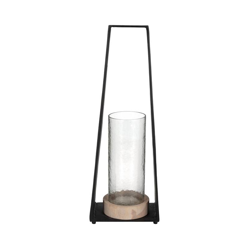 Candle Holder - Black Metal Glass Pillar Hurricane