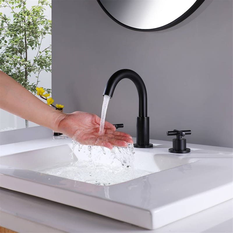 8 inch Widespread Bathroom Sink Faucet 3 Hole Bathroom Faucet 2 Handle Modern Basin Vanity Faucets Mixer Faucets With Valve