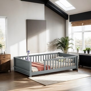 Twin size Floor Platform Bed with Built-in Book Storage Rack