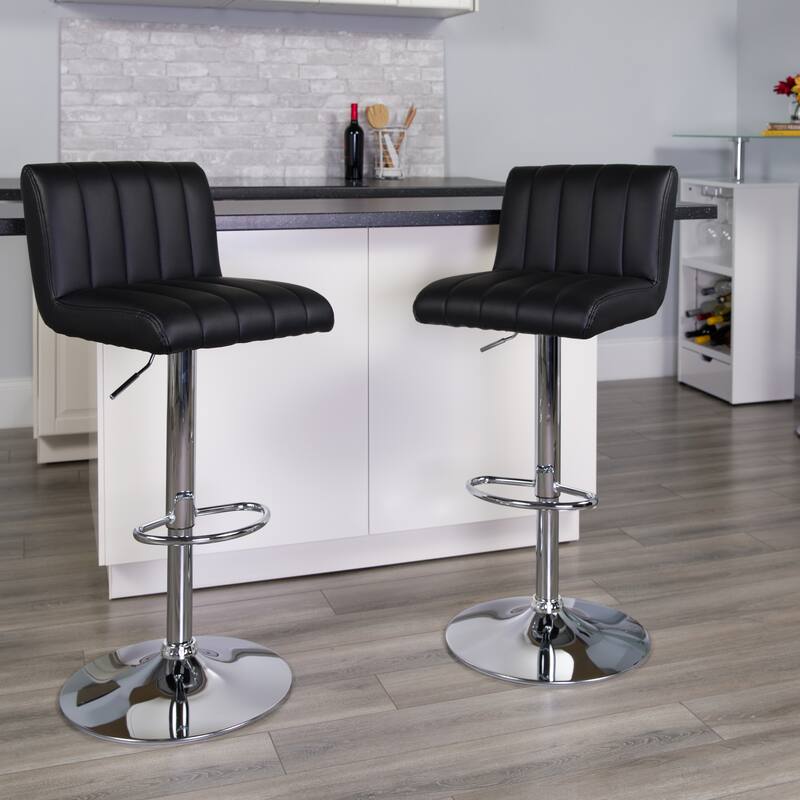 2 Pk. Contemporary Adjustable Height Barstool with Vertical Stitch Back/Seat