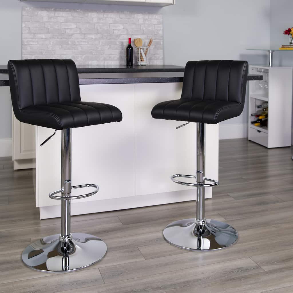 2 Pk. Contemporary Adjustable Height Barstool with Vertical Stitch Back/Seat