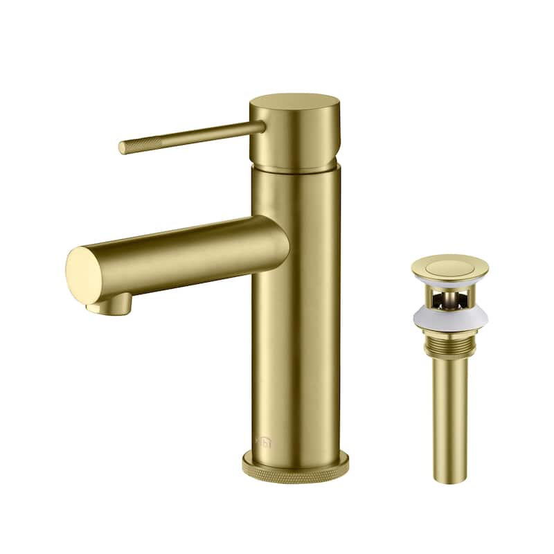 Luxury Single Hole Bathroom Faucet - Brushed Gold with Drain