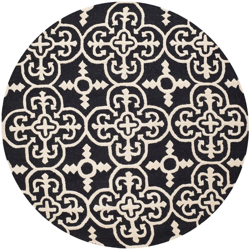 SAFAVIEH Handmade Cambridge Shigemi Modern Wool Rug - 8' Round - Black/Ivory