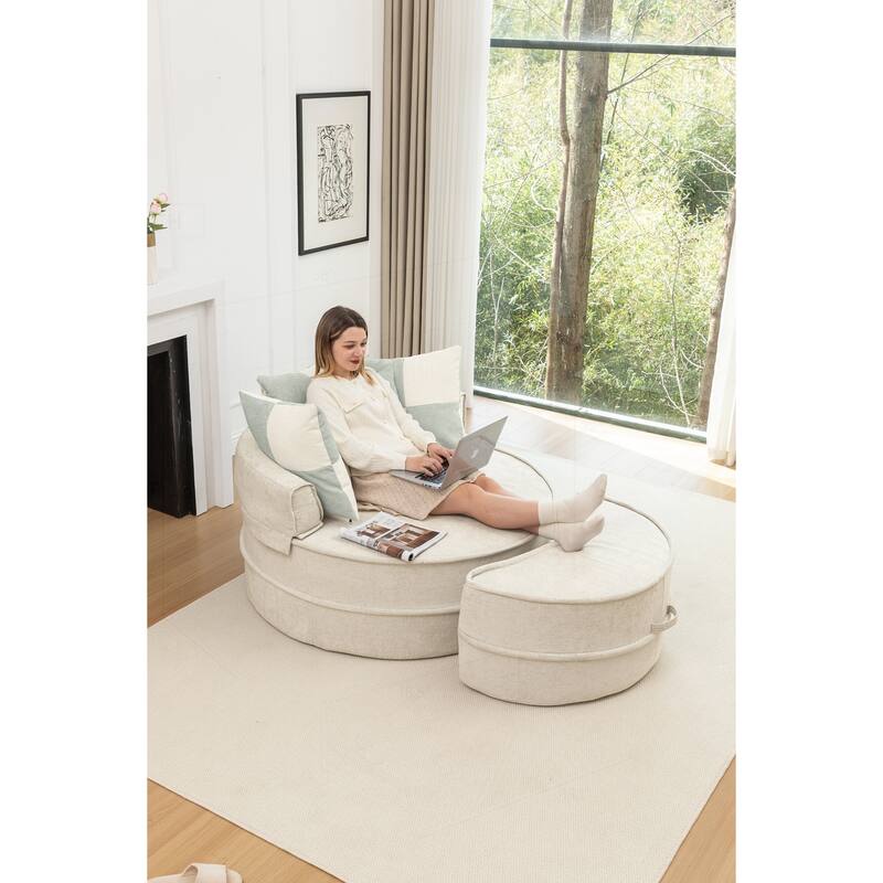Comfortable Oversized Velvet Armchair with Ottoman and Multiple Pillows for Various Rooms