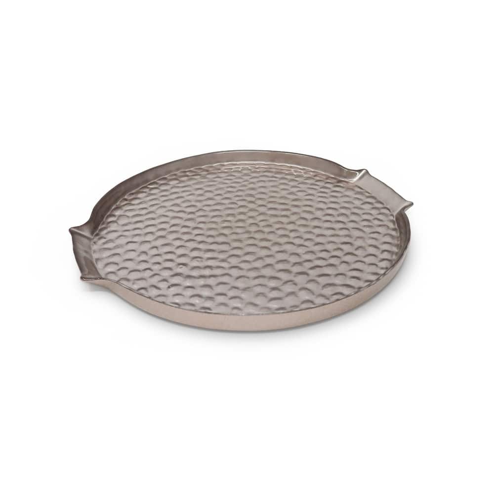 Set of 4 Metallic Silver Plates with Handles