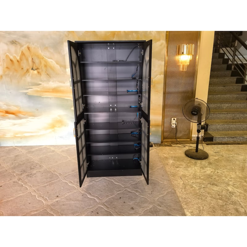 35 Pairs Tall Shoe Storage Cabinet with Doors, 8 Tiers Shoe Rack Organizer with LED Light and Adjustable Shelves for Entryway