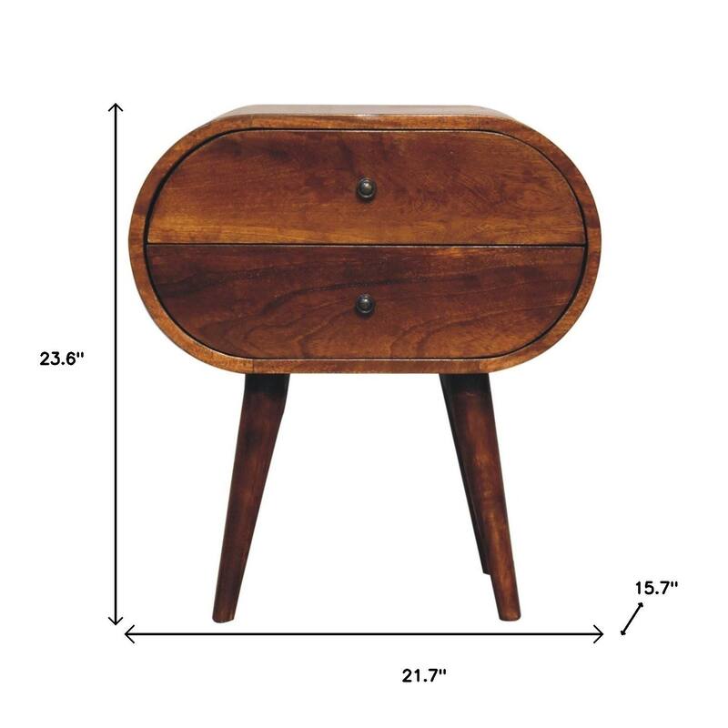 HomeRoots 24" Chestnut Solid Wood Oval Two Drawer Nightstand