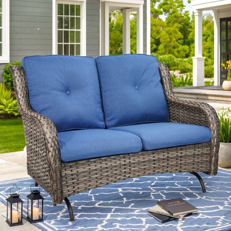 Pocassy Outdoor Glider 2-Seat Sofa with Soft Cushion