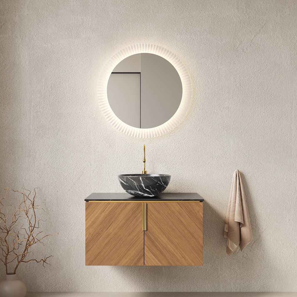 30" Bathroom Vanity with Sink,Wall-Mounted Plywood Bathroom Storage Cabinet with Double DoorsStone Countertop and Ceramic Basin