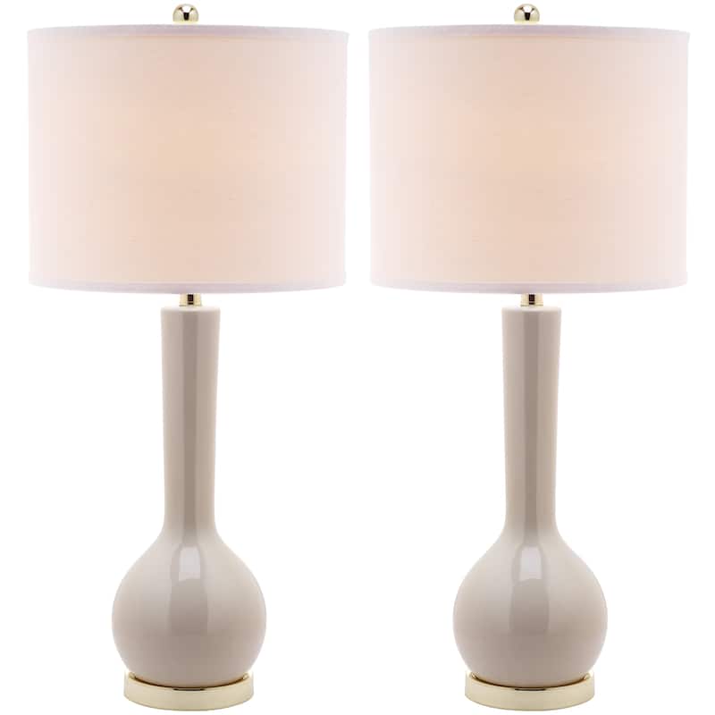 SAFAVIEH Lighting Brigid 31-inch Long Neck Ceramic White Table Lamp (Set of 2) - 14"x14"x30.5" - 14Wx14Dx31H