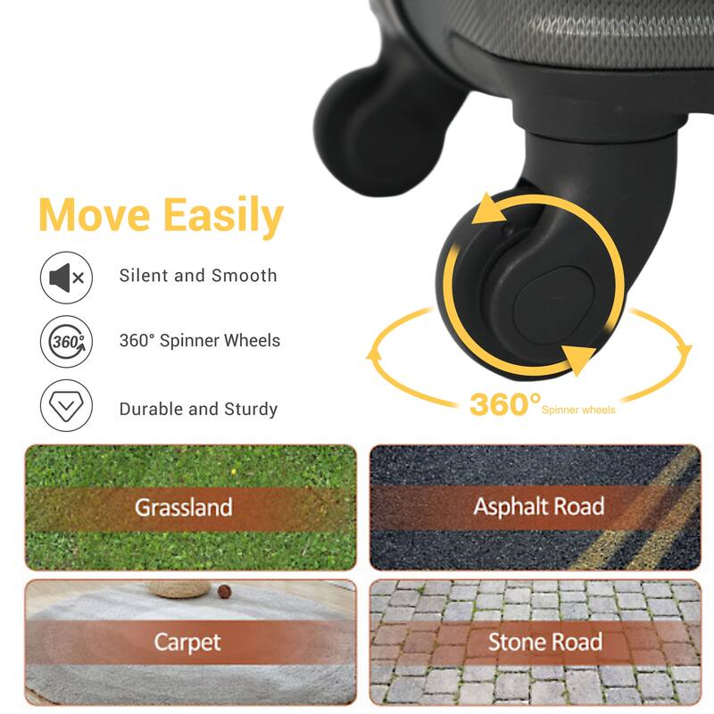 3-Piece Luggage Set ABS Lightweight & Durable Suitcase with Spinner Wheels, TSA Lock, (20/24/28)