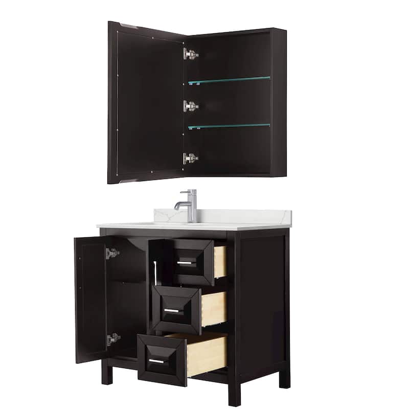 Daria 36-inch Single Vanity, Single Hole Quartz Top, Med Cabinet