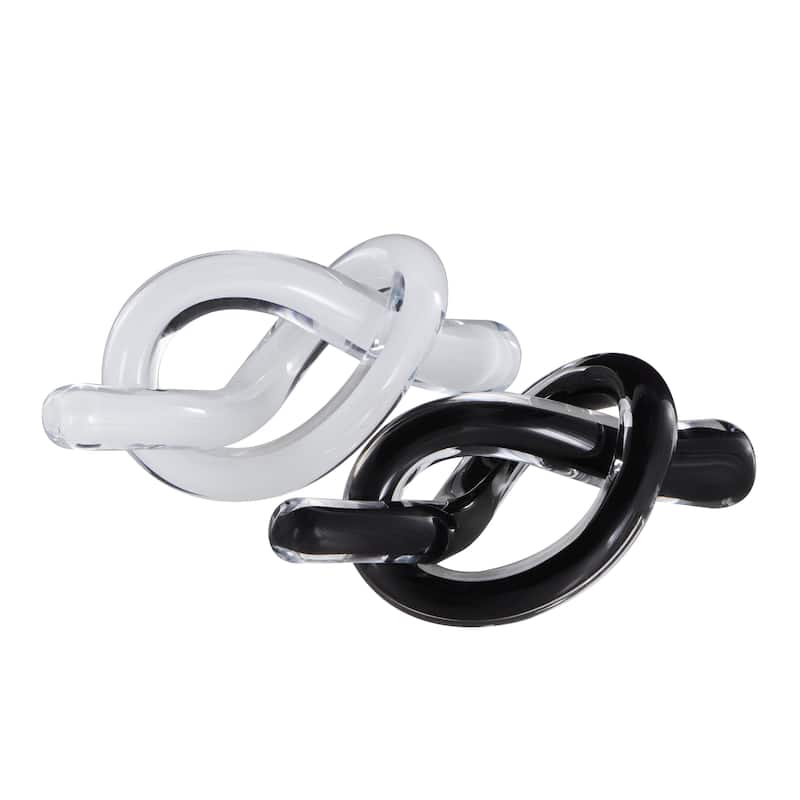 Glass Knot Abstract Twisted Loop Decorative Sculpture - Set of 2 Blue or Black - Roche River Decor