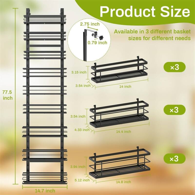 Over the Door Pantry Organizer 9Tier Adjustable Basket - 5.5"D x 14.7"W x 77.5"H
