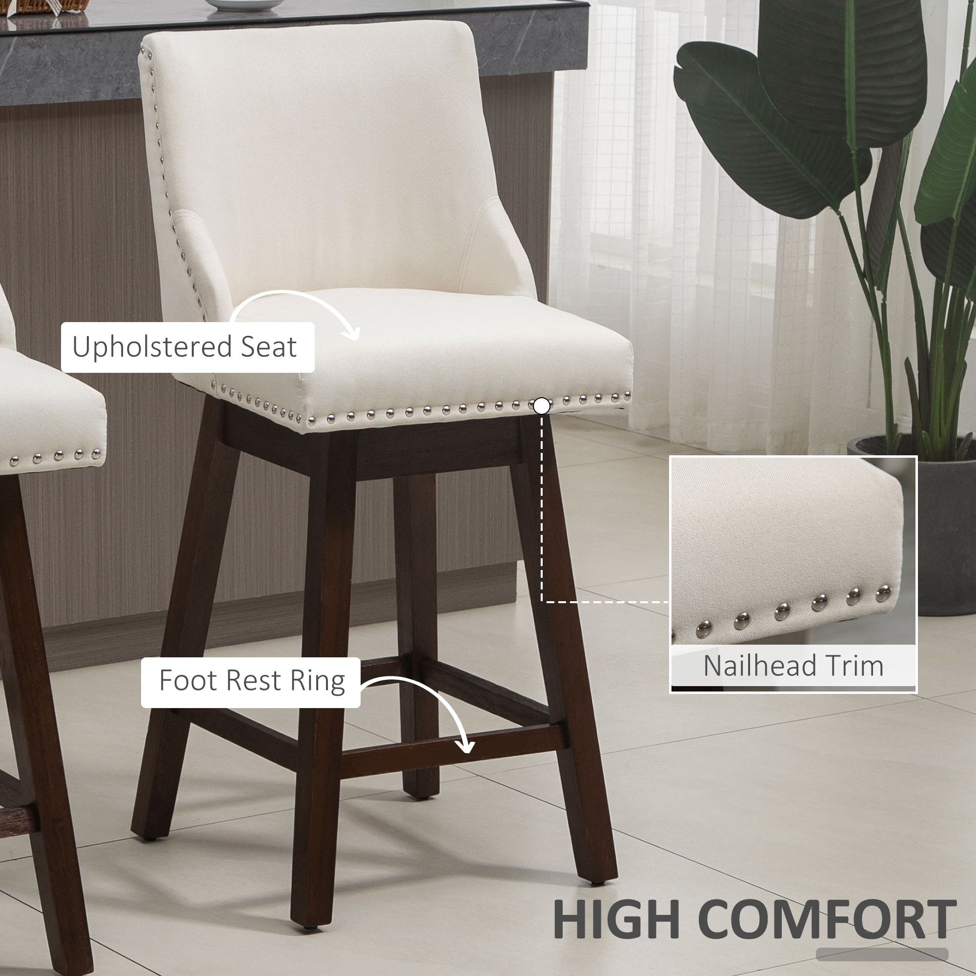 South 28 Seat Height Upholstered Bar Stool With Rubberwood Legs