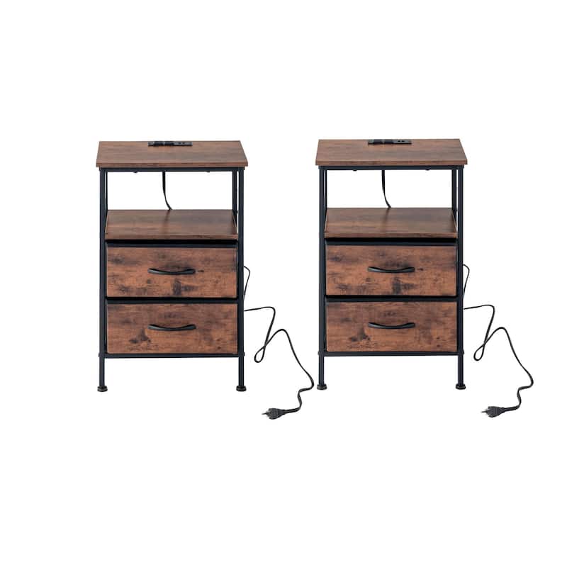 Homy Casa Industrial Nightstands Drawers, USB, Power Outlet Vintage