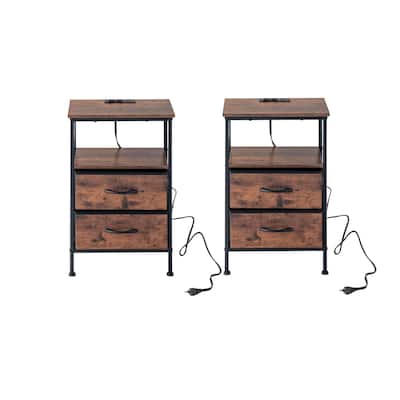 Homy Casa Industrial Nightstands Drawers, USB, Power Outlet Vintage