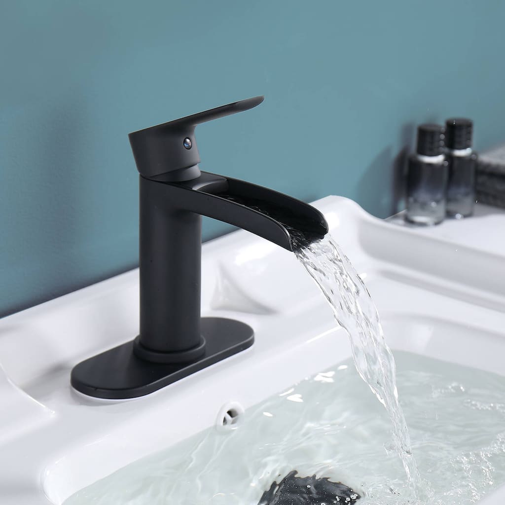 Waterfall Matte Black Bathroom Sink Faucet, Single Hole or 3 Holes faucet for sink
