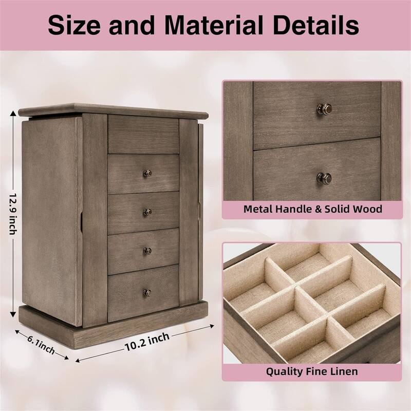 Rustic Organizer with Drawers and Mirror - ‎6.1"D x 10.2"W x 12.9"H